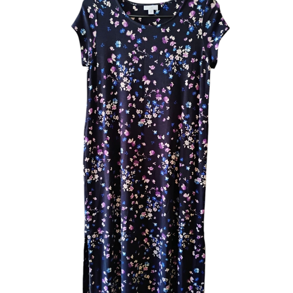 J. Jill Blue A-Line Midi Dress Casual Crew Neck - Picture 3 of 5